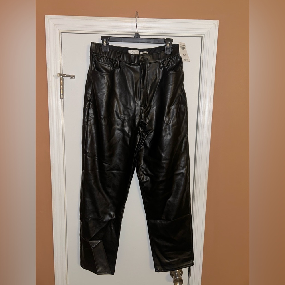 Abercrombie & Fitch Black Faux Leather Straight Leg Pants